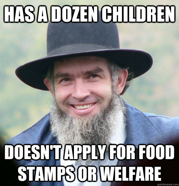 has a dozen children doesn't apply for food stamps or welfare  Good Guy Amish