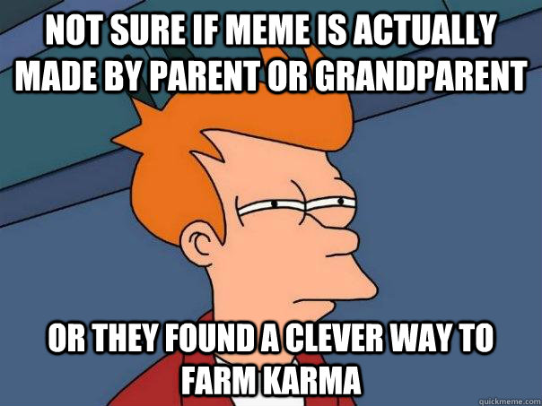 not sure if meme is actually made by parent or grandparent or they found a clever way to farm karma  Futurama Fry