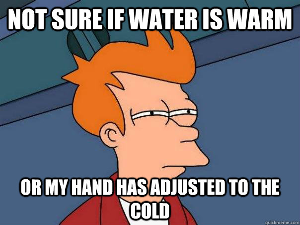 not sure if water is warm Or my hand has adjusted to the cold  Futurama Fry