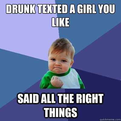 drunk texted a girl you like said all the right things  Success Kid