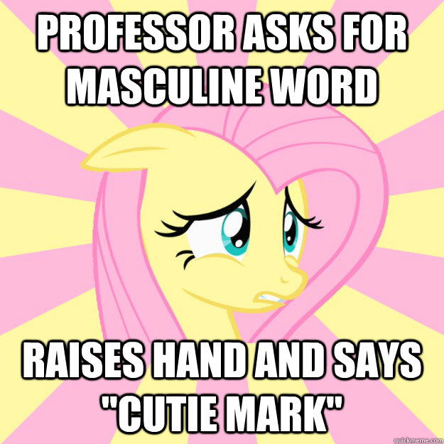 Professor asks for masculine word raises hand and says 