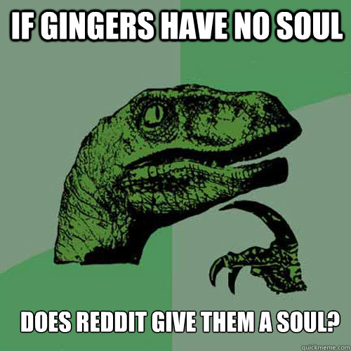 If gingers have no soul does Reddit give them a soul? - If gingers have no soul does Reddit give them a soul?  Philosoraptor