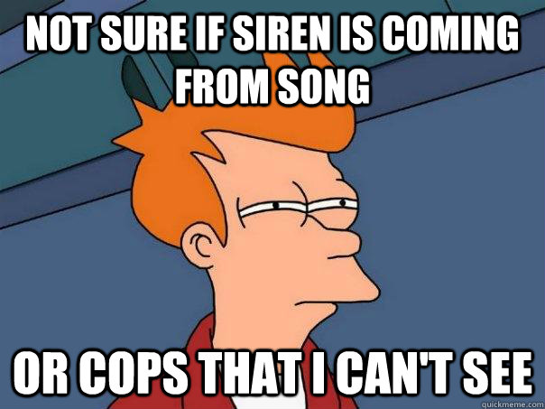 not sure if siren is coming from song or cops that i can't see  Futurama Fry