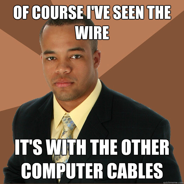 Of course I've seen the wire It's with the other computer cables  - Of course I've seen the wire It's with the other computer cables   Successful Black Man