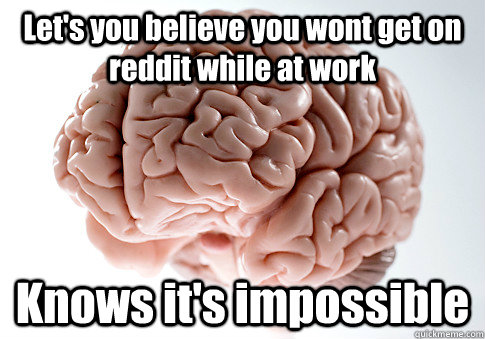 Let's you believe you wont get on reddit while at work Knows it's impossible    Scumbag Brain