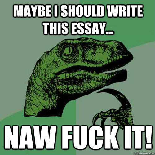 Maybe I should write this essay... Naw Fuck it! - Maybe I should write this essay... Naw Fuck it!  Philosoraptor