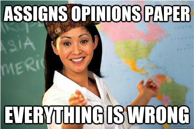 assigns opinions paper everything is wrong  Scumbag Teacher