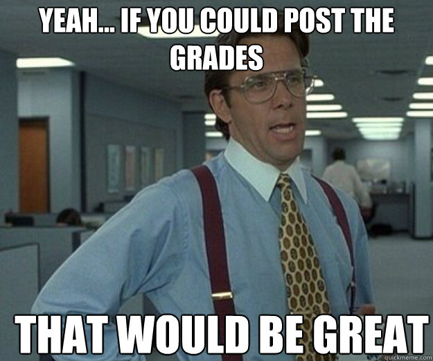 Yeah... if you could post the grades THAT WOULD BE GREAT  that would be great