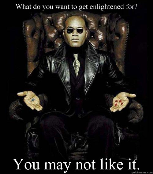 What do you want to get enlightened for? You may not like it.  Morpheus