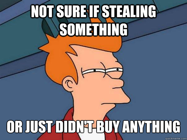 Not sure if stealing something or just didn't buy anything - Not sure if stealing something or just didn't buy anything  Futurama Fry