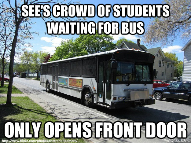 See's crowd of students waiting for bus Only opens front door - See's crowd of students waiting for bus Only opens front door  Misc