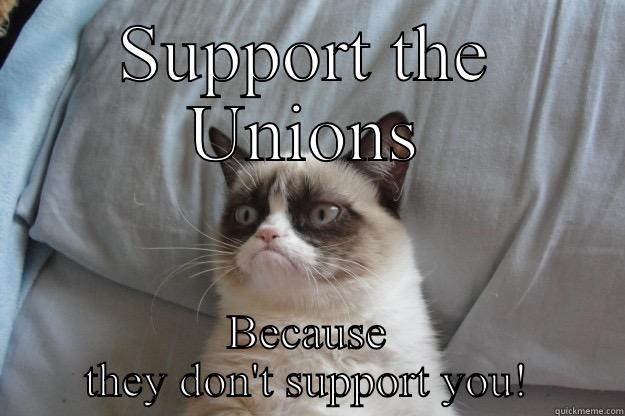 SUPPORT THE UNIONS BECAUSE THEY DON'T SUPPORT YOU! Grumpy Cat