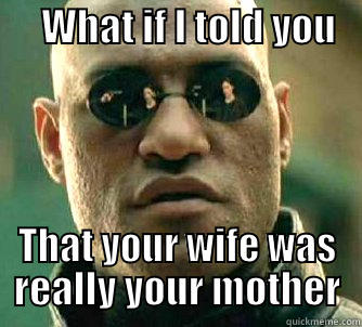      WHAT IF I TOLD YOU                 THAT YOUR WIFE WAS REALLY YOUR MOTHER Matrix Morpheus