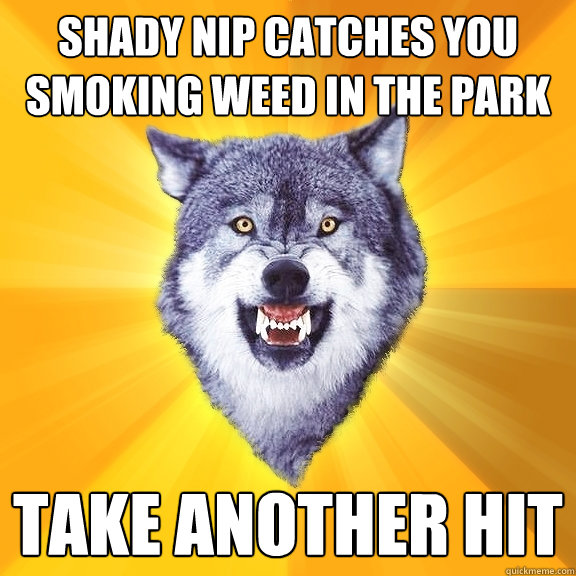 Shady nip catches you smoking weed in the park take another hit  Courage Wolf