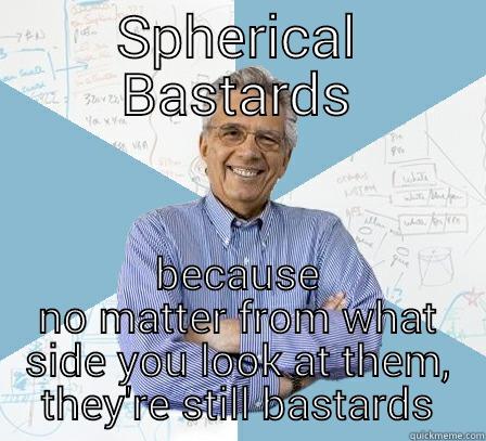 SPHERICAL BASTARDS BECAUSE NO MATTER FROM WHAT SIDE YOU LOOK AT THEM, THEY'RE STILL BASTARDS Engineering Professor