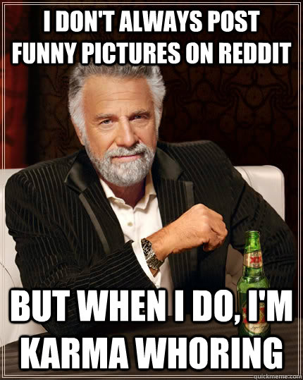 I don't always post funny pictures on Reddit but when I do, i'm karma whoring  The Most Interesting Man In The World