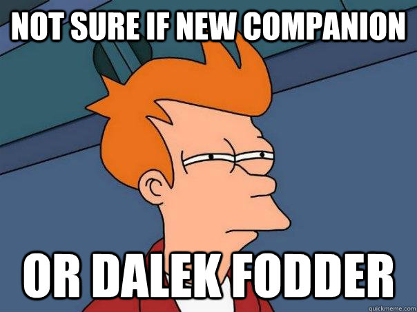 Not sure if new companion Or dalek fodder  Futurama Fry