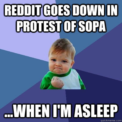 Reddit goes down in protest of SOPA ...when i'm asleep  Success Kid