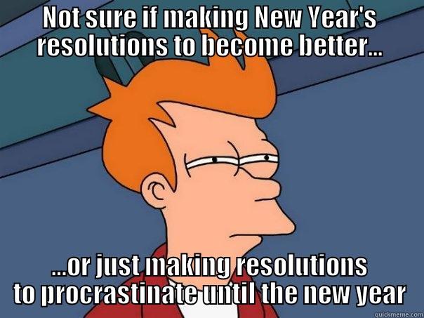 NOT SURE IF MAKING NEW YEAR'S RESOLUTIONS TO BECOME BETTER... …OR JUST MAKING RESOLUTIONS TO PROCRASTINATE UNTIL THE NEW YEAR Futurama Fry