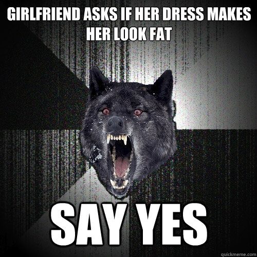 girlfriend asks if her dress makes her look fat SAY YES  Insanity Wolf