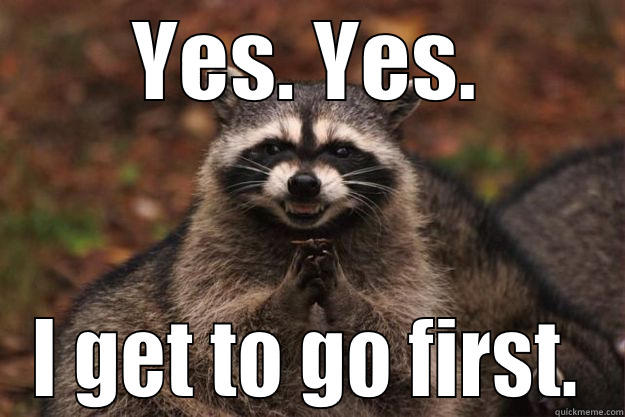 YES. YES. I GET TO GO FIRST. Evil Plotting Raccoon