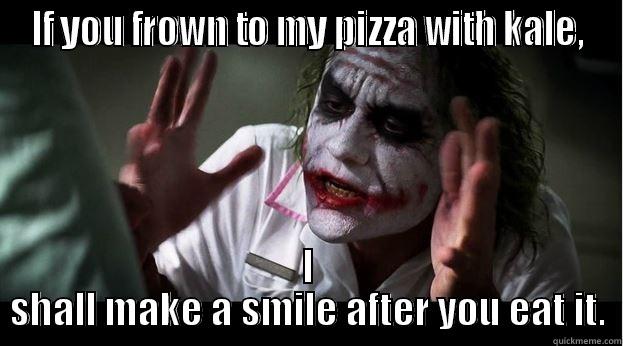 IF YOU FROWN TO MY PIZZA WITH KALE, I SHALL MAKE A SMILE AFTER YOU EAT IT. Joker Mind Loss