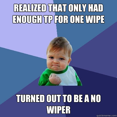 Realized that only had enough TP for one wipe Turned out to be a no wiper - Realized that only had enough TP for one wipe Turned out to be a no wiper  Success Kid