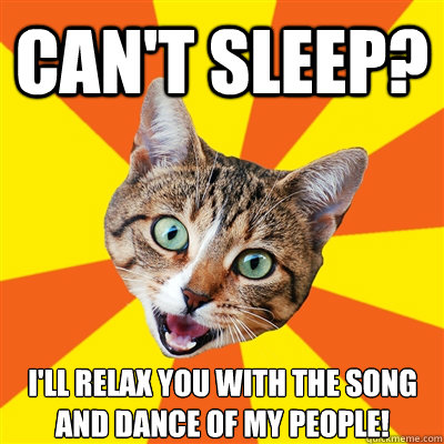 Can't sleep? I'll relax you with the song and dance of my people!  Bad Advice Cat