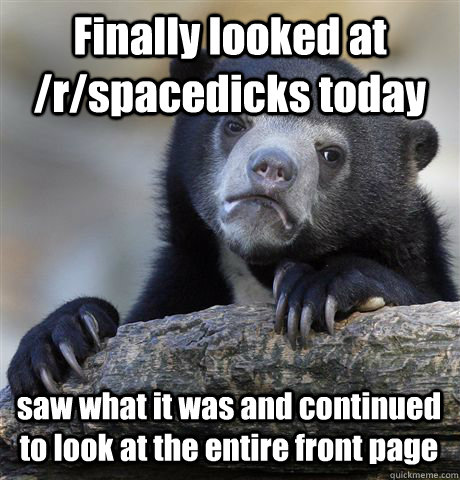 Finally looked at /r/spacedicks today saw what it was and continued to look at the entire front page  Confession Bear