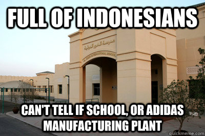 full of indonesians can't tell if school, or adidas manufacturing plant  