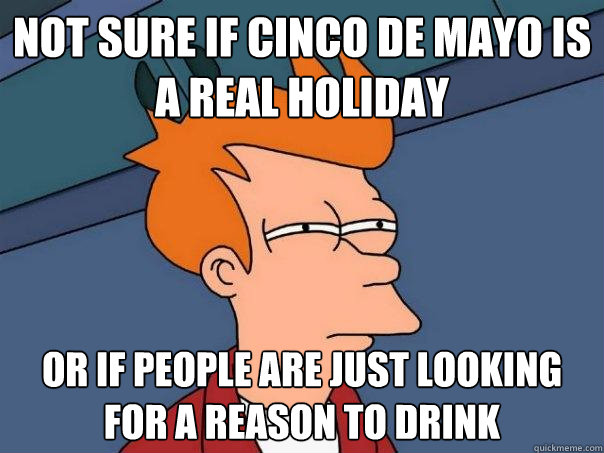 Not sure if cinco de mayo is a real holiday Or If people are just looking for a reason to drink  Futurama Fry