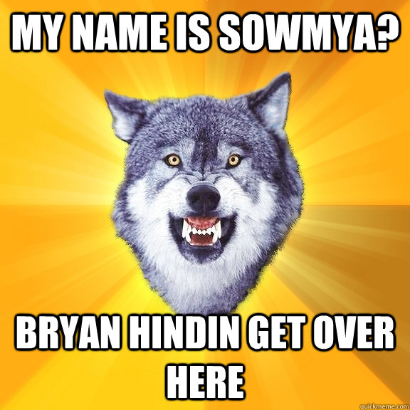 My name is Sowmya? BRYAN HINDIN GET OVER HERE - My name is Sowmya? BRYAN HINDIN GET OVER HERE  Courage Wolf