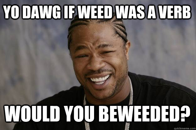 YO DAWG If weed was a verb would you beweeded?  Xzibit meme