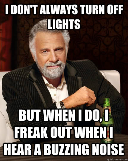 I don't always turn off lights But when I do, i freak out when i hear a buzzing noise - I don't always turn off lights But when I do, i freak out when i hear a buzzing noise  The Most Interesting Man In The World