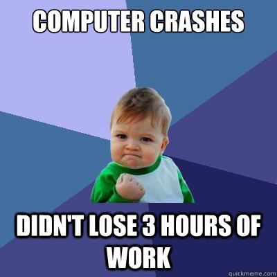 Computer crashes didn't lose 3 hours of work  Success Kid