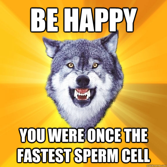 be happy you were once the fastest sperm cell  Courage Wolf