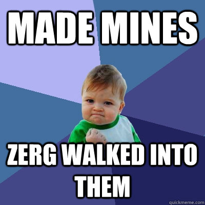 Made Mines Zerg walked into them  Success Kid