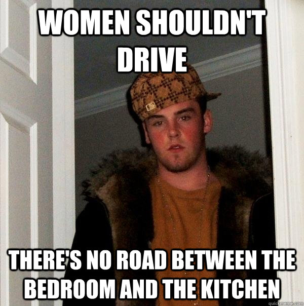 Women shouldn't drive there's no road between the bedroom and the kitchen  Scumbag Steve