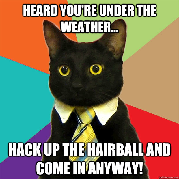 Heard You're Under The Weather... Hack up the Hairball and come in anyway!  Business Cat