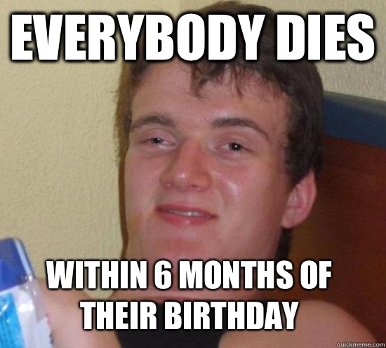 Everybody dies Within 6 months of their birthday  10 Guy