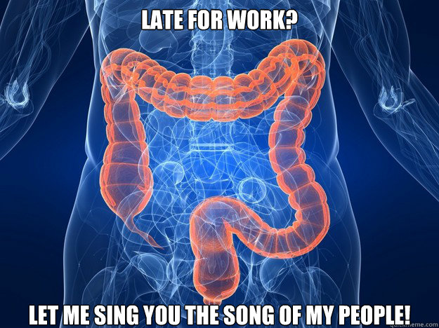 late for work? let me sing you the song of my people!  Overly Happy Colon