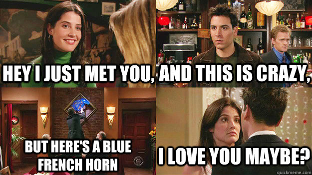 Hey I Just met you, I love you maybe? But here's a blue french horn and this is crazy, - Hey I Just met you, I love you maybe? But here's a blue french horn and this is crazy,  HIMYM meme