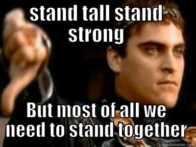 STAND TALL STAND STRONG BUT MOST OF ALL WE NEED TO STAND TOGETHER Downvoting Roman