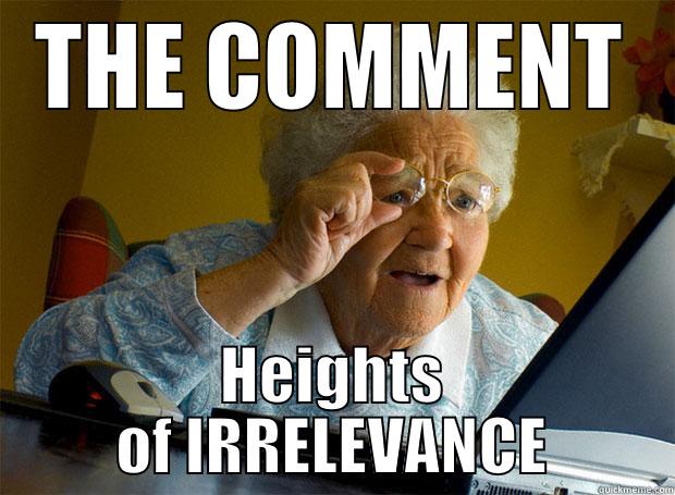 Heights of Irrelevance - THE COMMENT HEIGHTS OF IRRELEVANCE Grandma finds the Internet