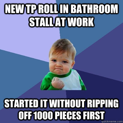 New tp roll in bathroom stall at work Started it without ripping off 1000 pieces first - New tp roll in bathroom stall at work Started it without ripping off 1000 pieces first  Success Kid