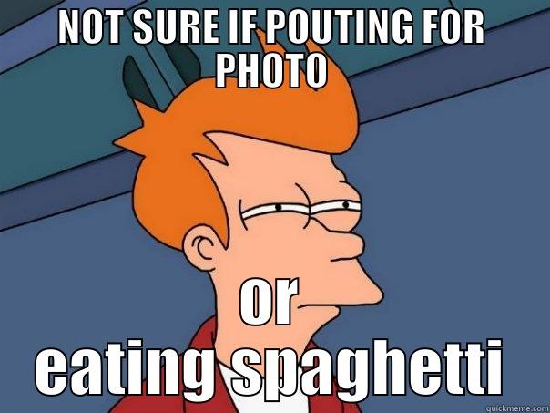 NOT SURE IF POUTING FOR PHOTO OR EATING SPAGHETTI Futurama Fry