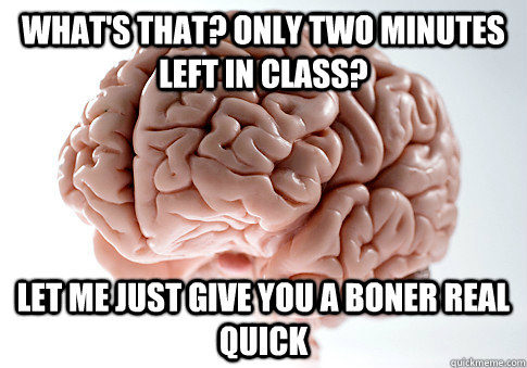 What's that? Only two minutes left in class? Let me just give you a boner real quick  Scumbag Brain