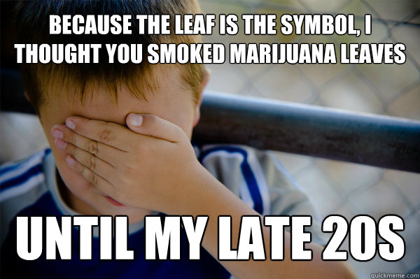 because the leaf is the symbol, i thought you smoked marijuana leaves until my late 20s  Confession kid