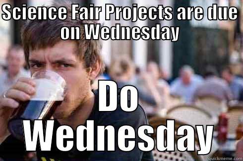 SCIENCE FAIR PROJECTS ARE DUE ON WEDNESDAY DO WEDNESDAY Lazy College Senior