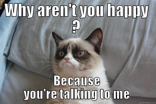 Why aren't you happy ? - WHY AREN'T YOU HAPPY ? BECAUSE YOU'RE TALKING TO ME Grumpy Cat